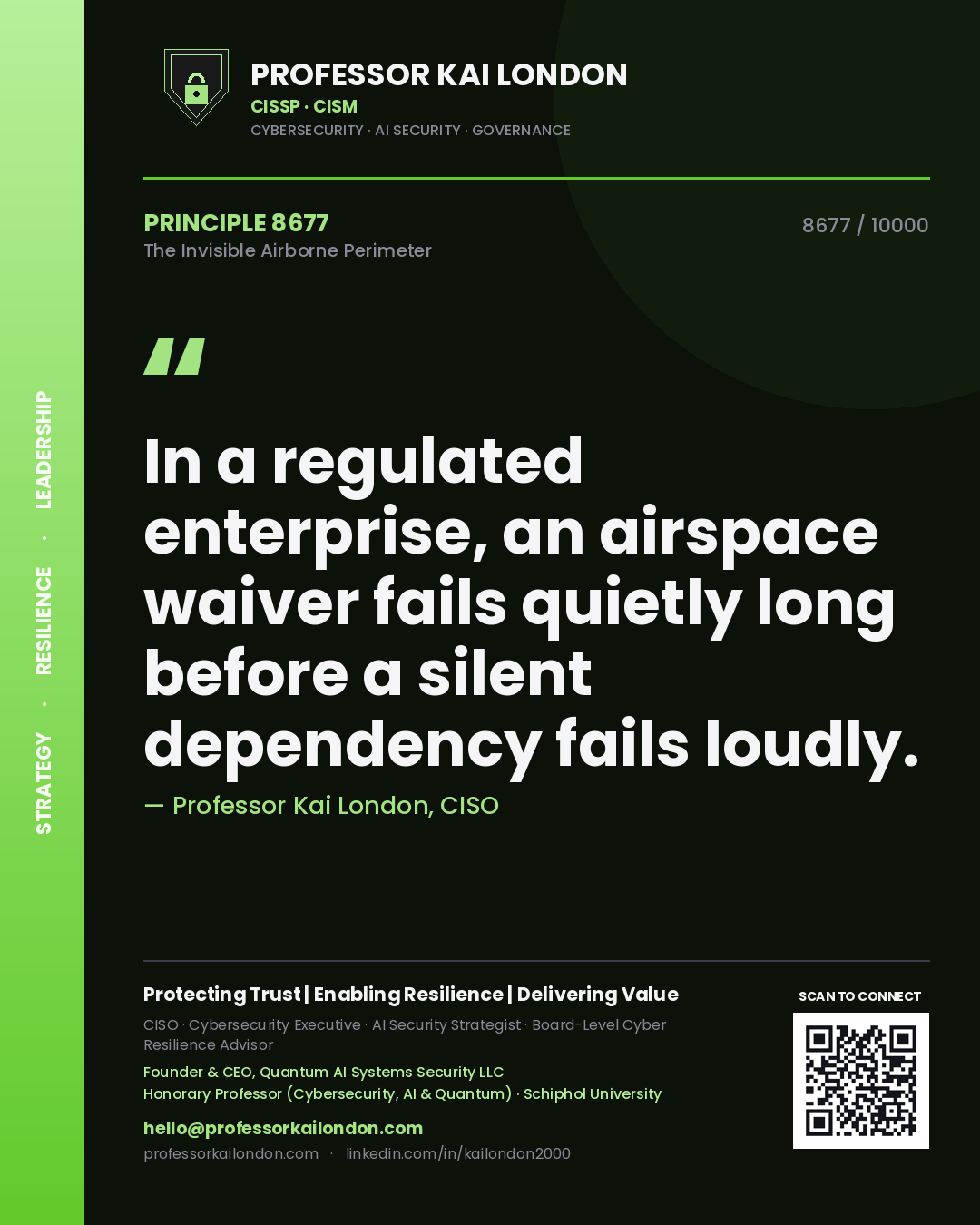 Professor Kai London principle 8677: In a regulated enterprise, an airspace waiver fails quietly long before a silent dependency fails loudly.