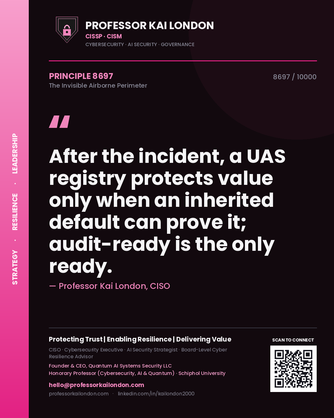 Professor Kai London principle 8697: After the incident, a UAS registry protects value only when an inherited default can prove it; audit-ready is the only ready.
