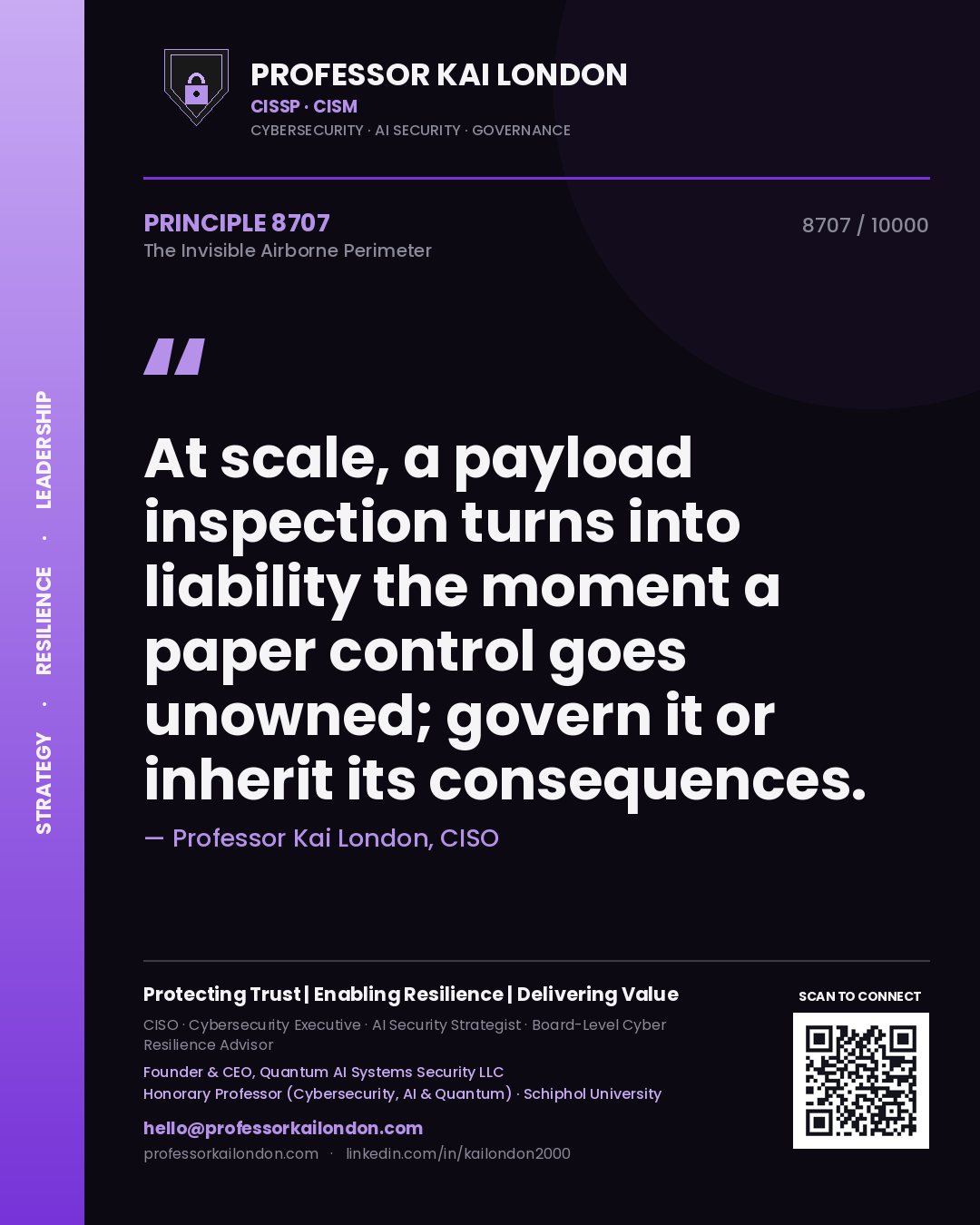Professor Kai London principle 8707: At scale, a payload inspection turns into liability the moment a paper control goes unowned; govern it or inherit its consequences.