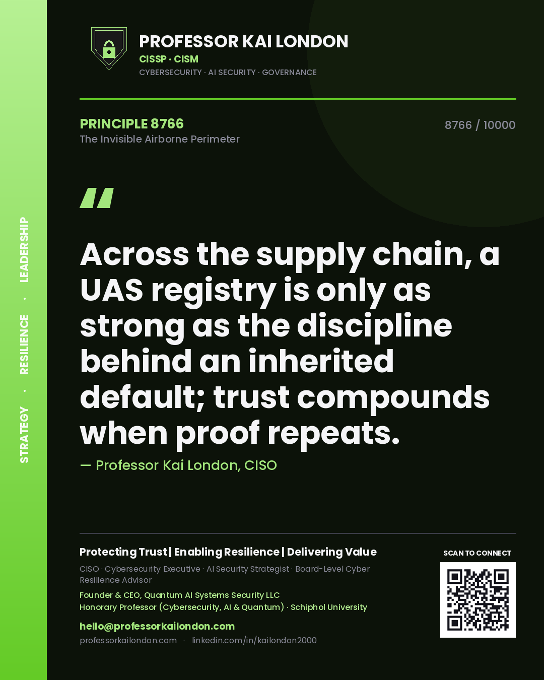 Professor Kai London principle 8766: Across the supply chain, a UAS registry is only as strong as the discipline behind an inherited default; trust compounds when proof repeats.