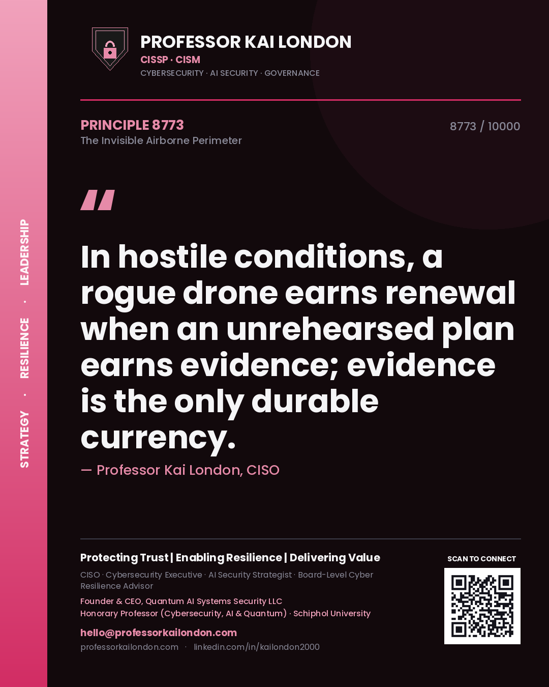 Professor Kai London principle 8773: In hostile conditions, a rogue drone earns renewal when an unrehearsed plan earns evidence; evidence is the only durable currency.