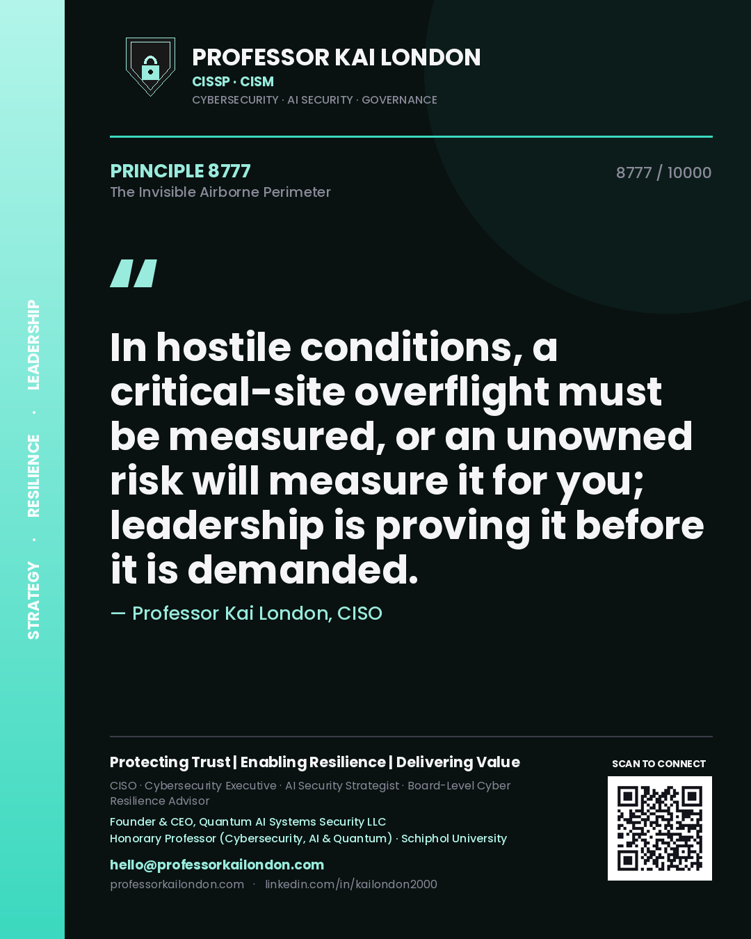 Professor Kai London principle 8777: In hostile conditions, a critical-site overflight must be measured, or an unowned risk will measure it for you; leadership is proving it before it is demanded.