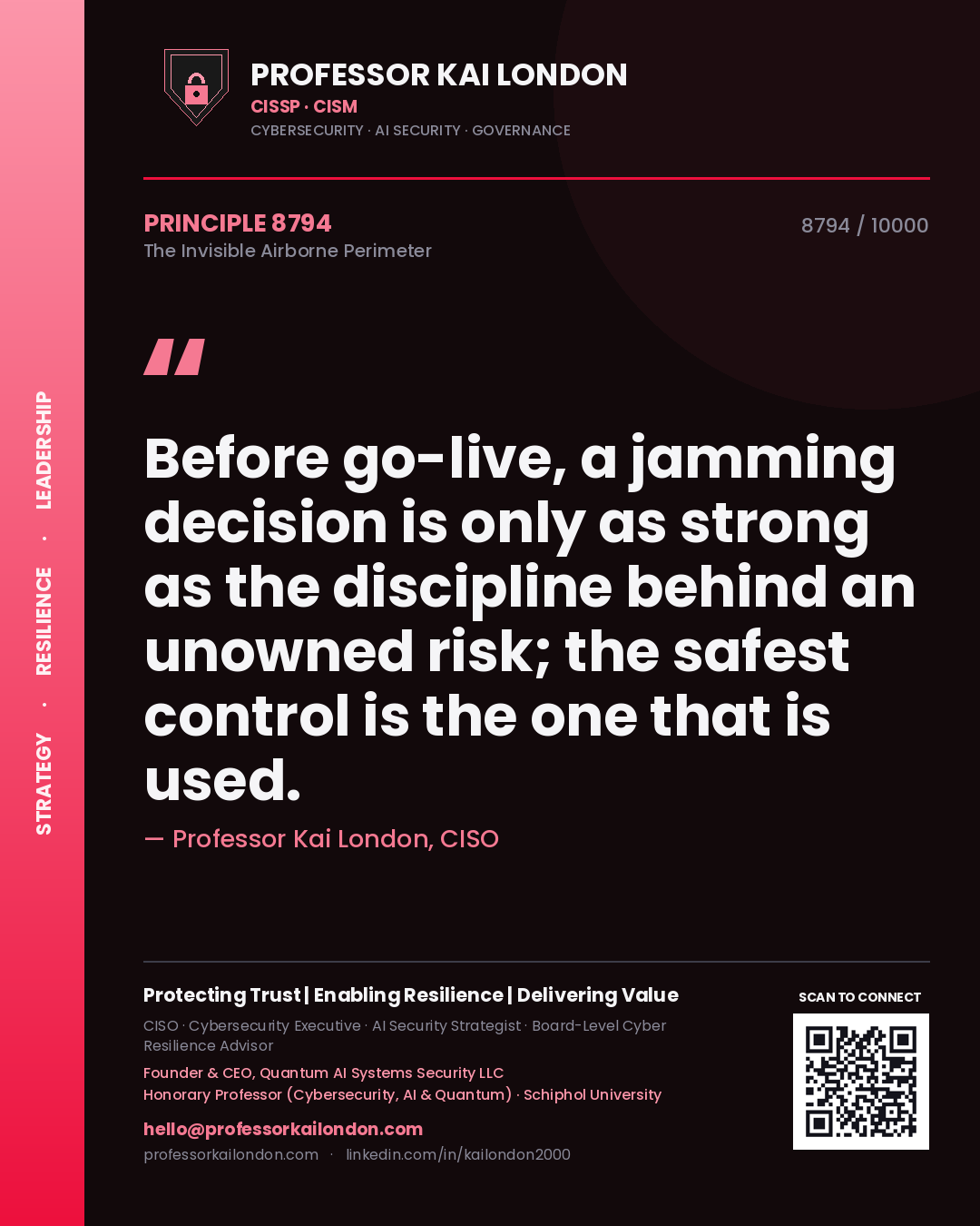 Professor Kai London principle 8794: Before go-live, a jamming decision is only as strong as the discipline behind an unowned risk; the safest control is the one that is used.
