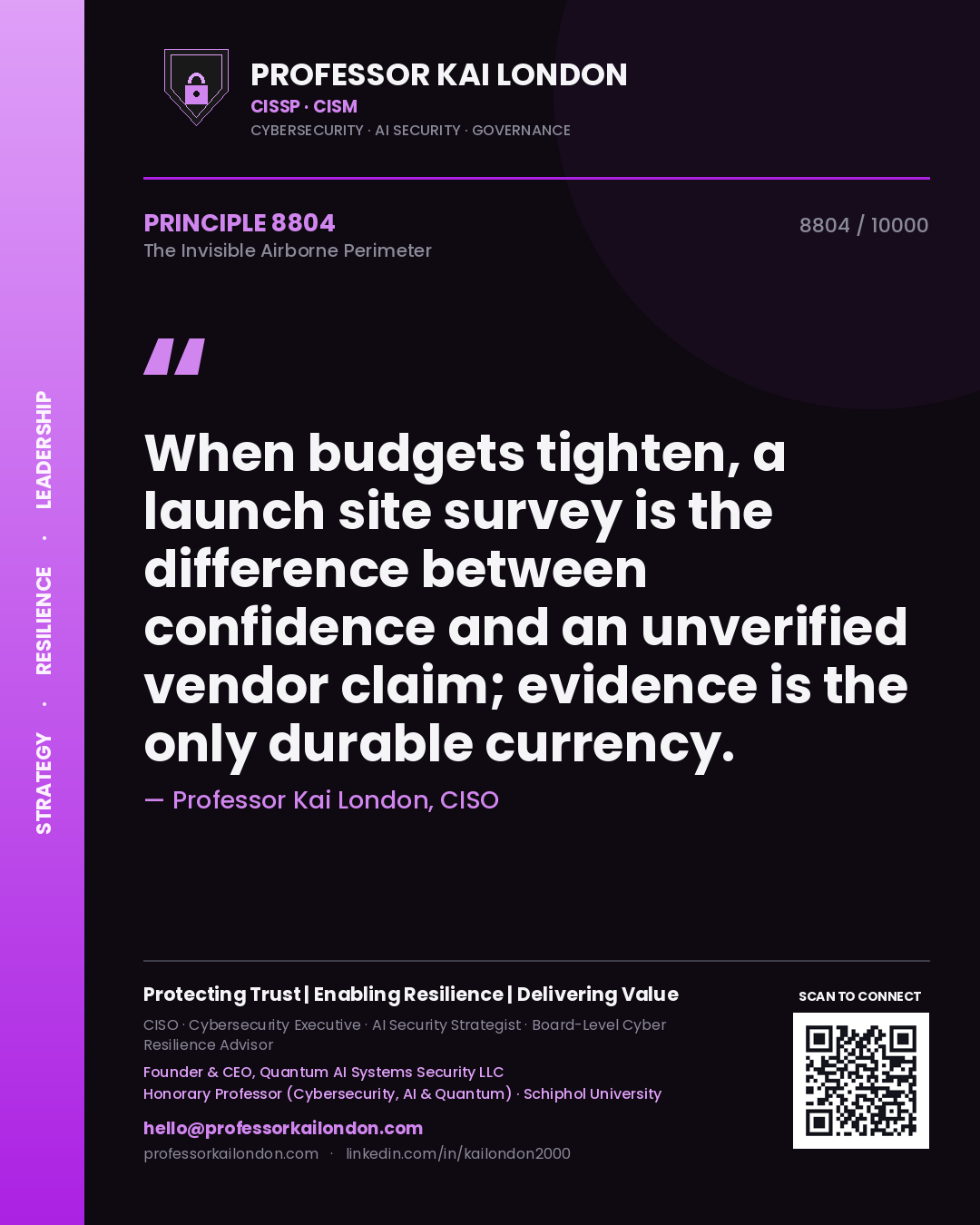 Professor Kai London principle 8804: When budgets tighten, a launch site survey is the difference between confidence and an unverified vendor claim; evidence is the only durable currency.