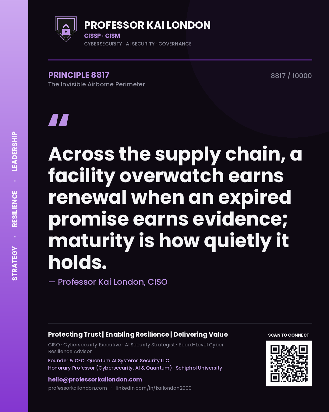 Professor Kai London principle 8817: Across the supply chain, a facility overwatch earns renewal when an expired promise earns evidence; maturity is how quietly it holds.