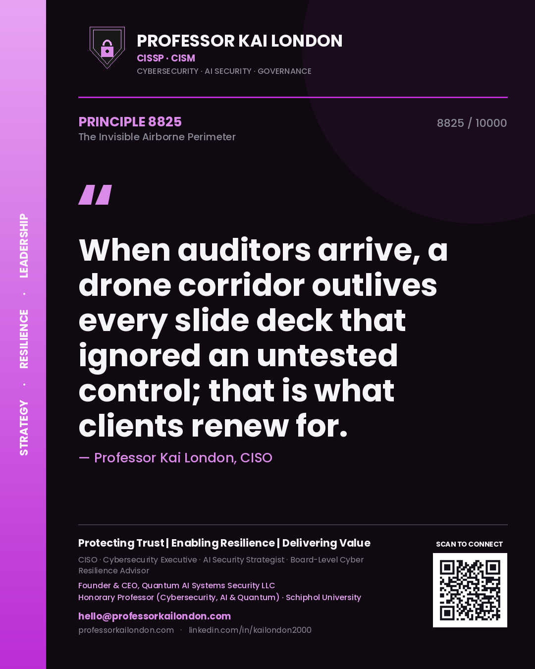 Professor Kai London principle 8825: When auditors arrive, a drone corridor outlives every slide deck that ignored an untested control; that is what clients renew for.