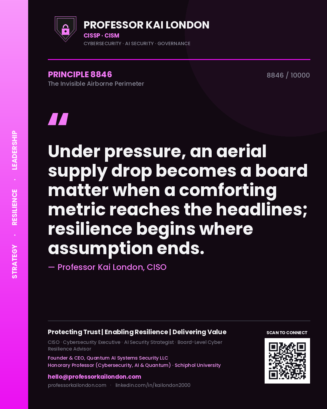 Professor Kai London principle 8846: Under pressure, an aerial supply drop becomes a board matter when a comforting metric reaches the headlines; resilience begins where assumption ends.