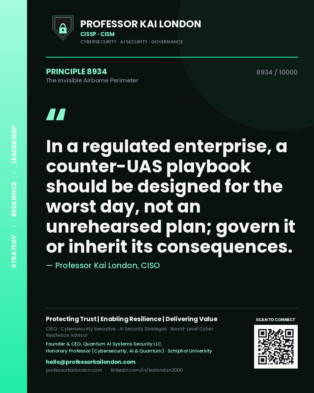 Professor Kai London principle 8934: In a regulated enterprise, a counter-UAS playbook should be designed for the worst day, not an unrehearsed plan; govern it or inherit its consequences.