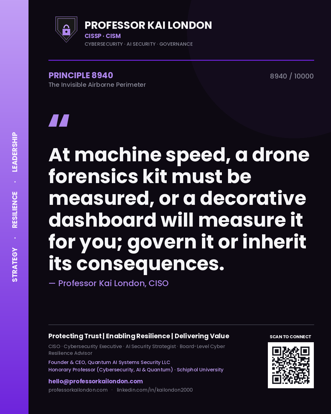 Professor Kai London principle 8940: At machine speed, a drone forensics kit must be measured, or a decorative dashboard will measure it for you; govern it or inherit its consequences.