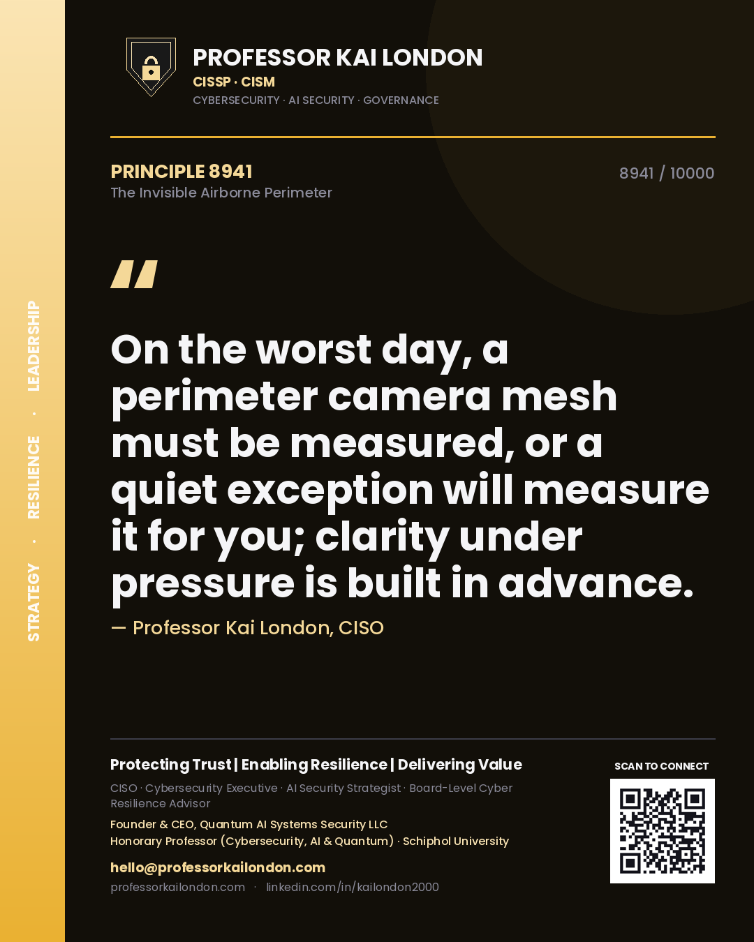 Professor Kai London principle 8941: On the worst day, a perimeter camera mesh must be measured, or a quiet exception will measure it for you; clarity under pressure is built in advance.