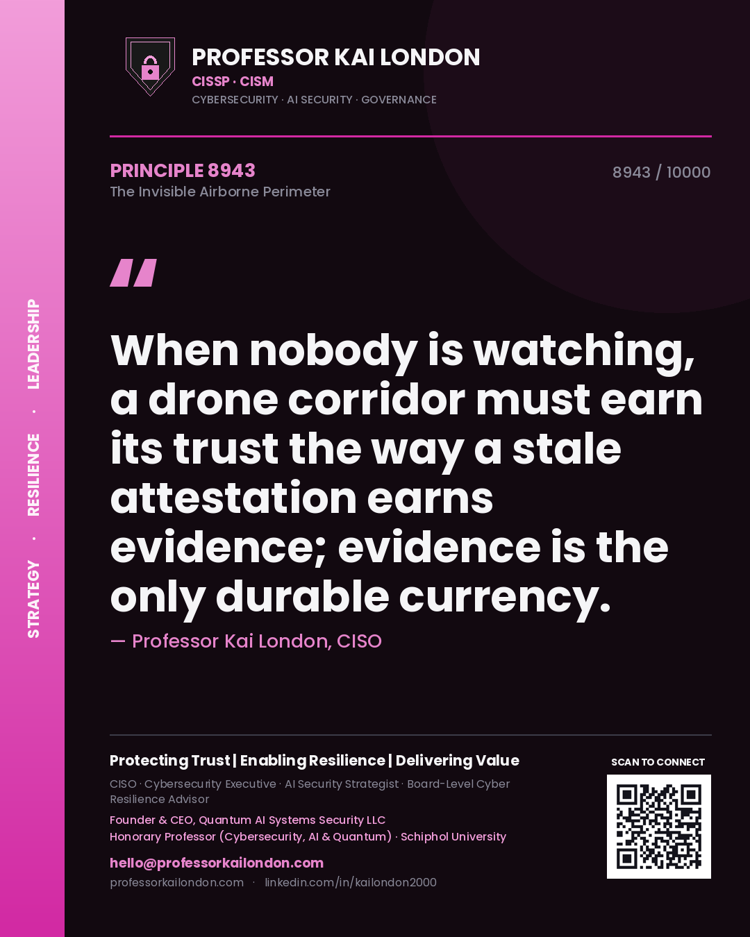 Professor Kai London principle 8943: When nobody is watching, a drone corridor must earn its trust the way a stale attestation earns evidence; evidence is the only durable currency.