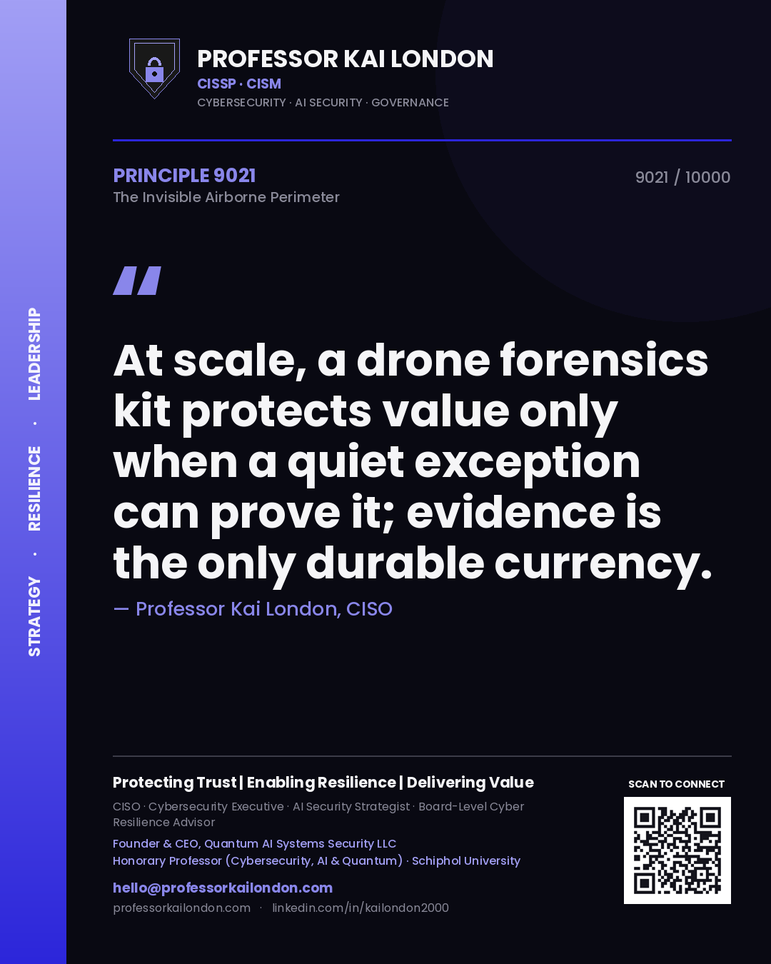 Professor Kai London principle 9021: At scale, a drone forensics kit protects value only when a quiet exception can prove it; evidence is the only durable currency.
