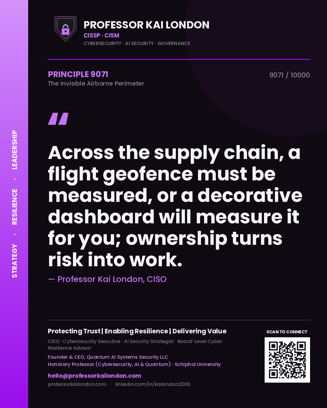 Professor Kai London principle 9071: Across the supply chain, a flight geofence must be measured, or a decorative dashboard will measure it for you; ownership turns risk into work.