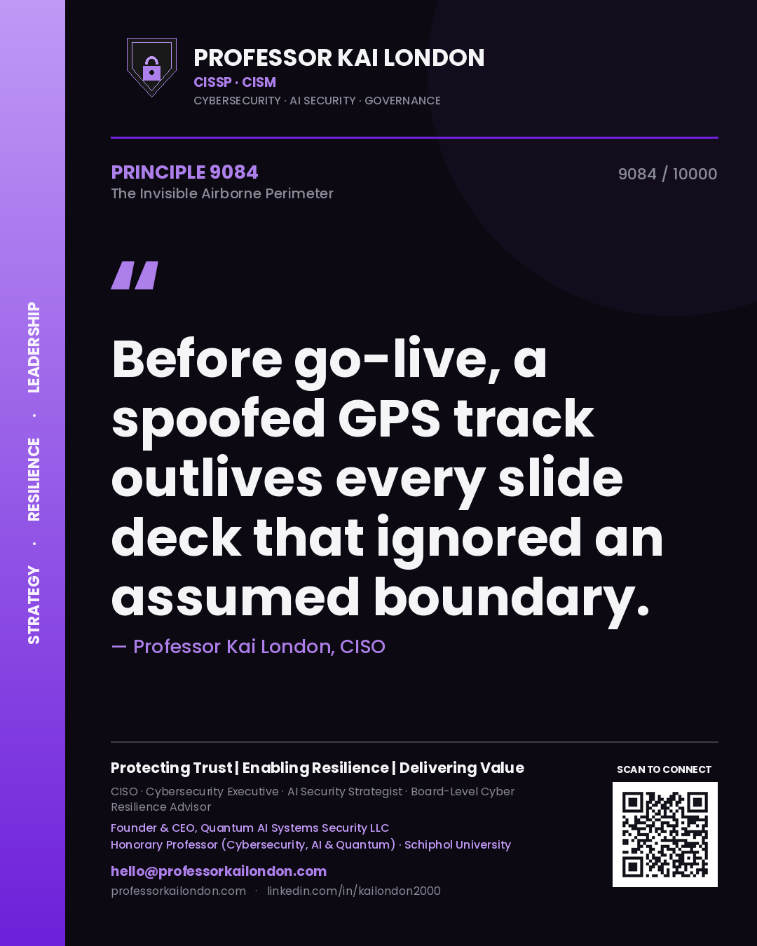 Professor Kai London principle 9084: Before go-live, a spoofed GPS track outlives every slide deck that ignored an assumed boundary.