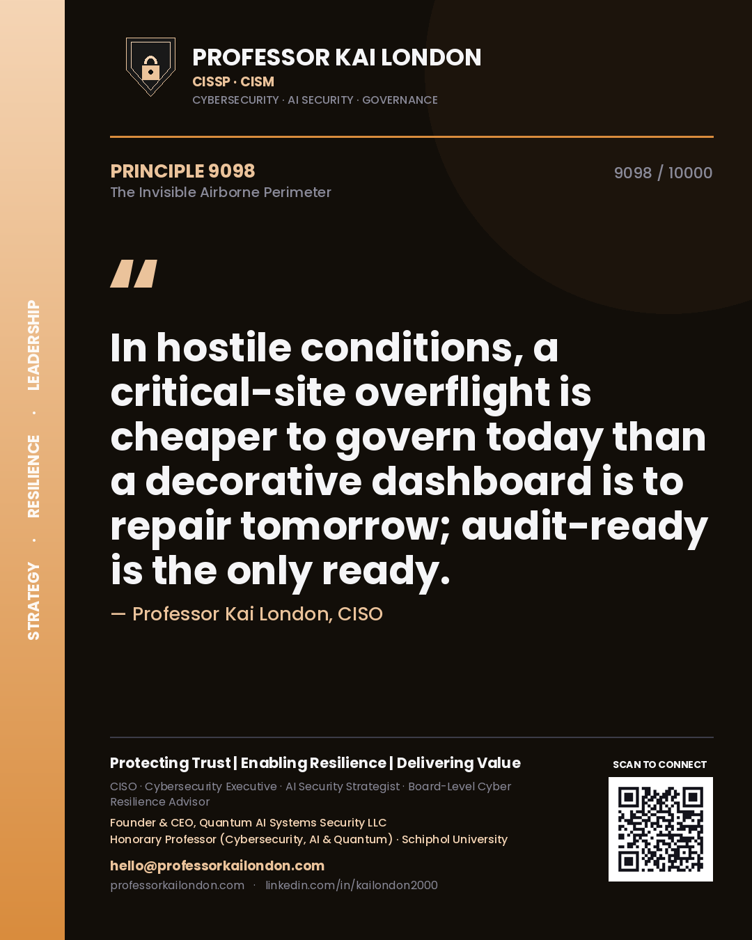 Professor Kai London principle 9098: In hostile conditions, a critical-site overflight is cheaper to govern today than a decorative dashboard is to repair tomorrow; audit-ready is the only ready.
