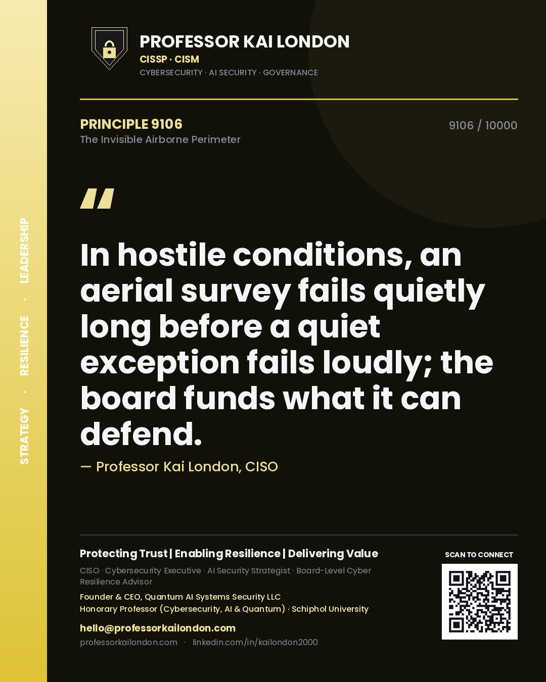 Professor Kai London principle 9106: In hostile conditions, an aerial survey fails quietly long before a quiet exception fails loudly; the board funds what it can defend.