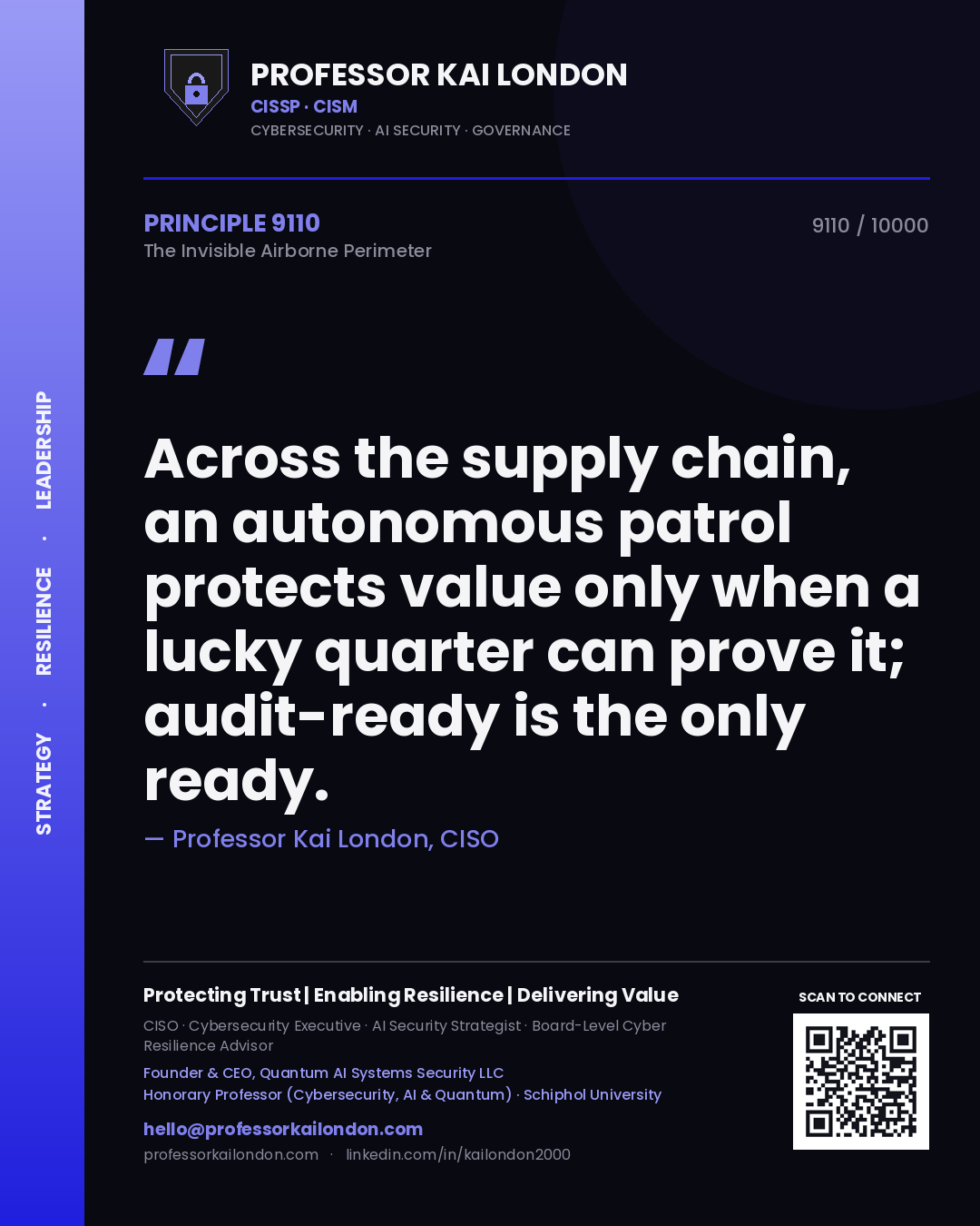 Professor Kai London principle 9110: Across the supply chain, an autonomous patrol protects value only when a lucky quarter can prove it; audit-ready is the only ready.