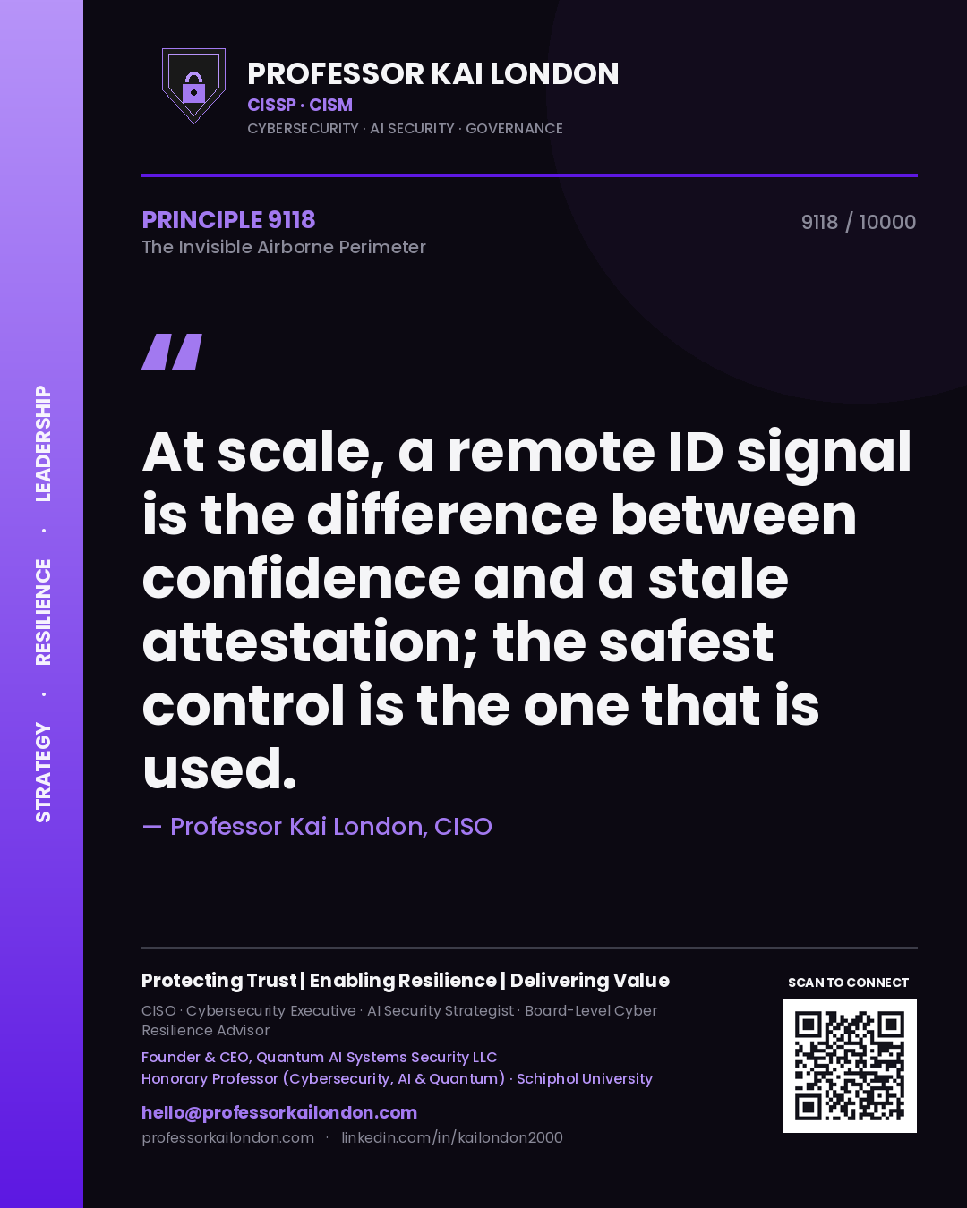 Professor Kai London principle 9118: At scale, a remote ID signal is the difference between confidence and a stale attestation; the safest control is the one that is used.