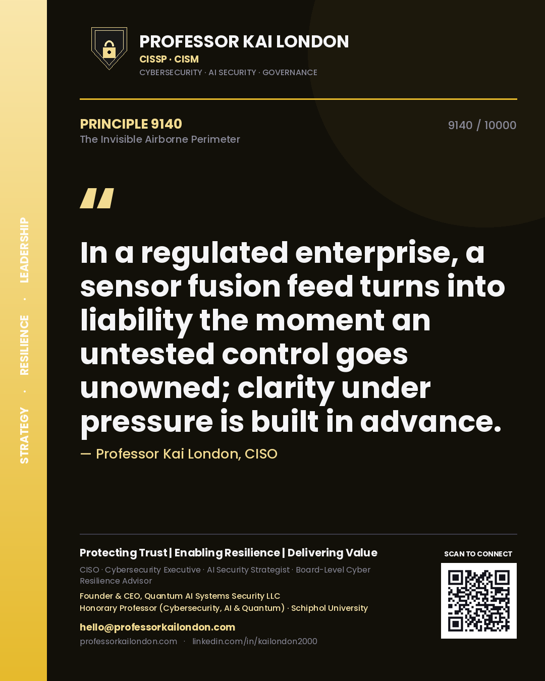 Professor Kai London principle 9140: In a regulated enterprise, a sensor fusion feed turns into liability the moment an untested control goes unowned; clarity under pressure is built in advance.