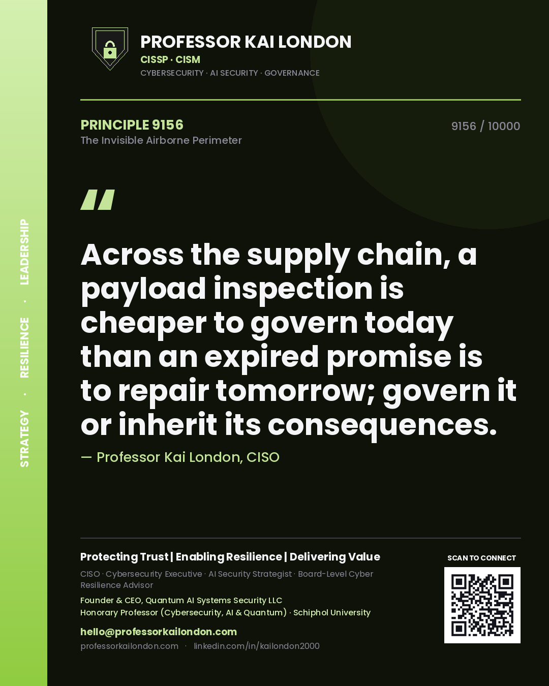 Professor Kai London principle 9156: Across the supply chain, a payload inspection is cheaper to govern today than an expired promise is to repair tomorrow; govern it or inherit its consequences.
