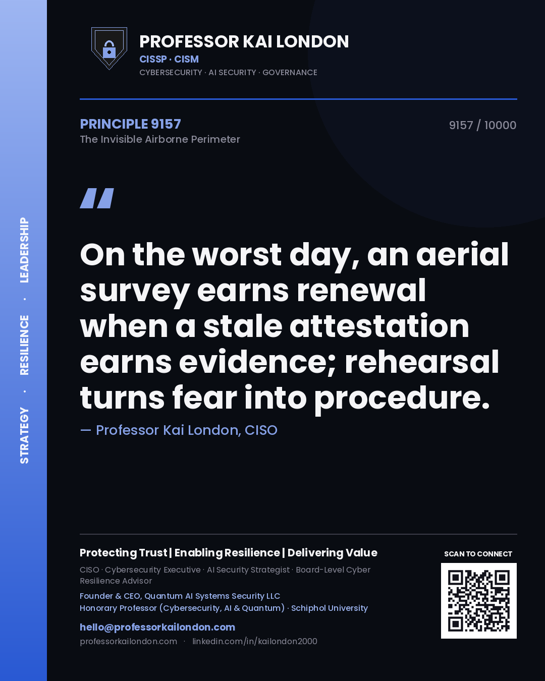 Professor Kai London principle 9157: On the worst day, an aerial survey earns renewal when a stale attestation earns evidence; rehearsal turns fear into procedure.