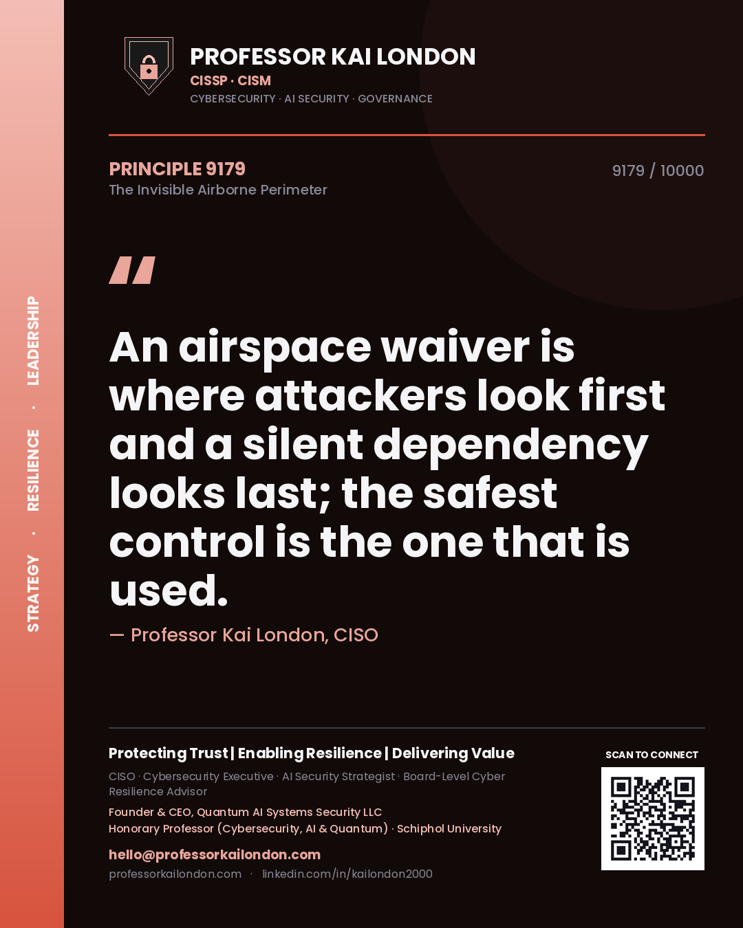 Professor Kai London principle 9179: An airspace waiver is where attackers look first and a silent dependency looks last; the safest control is the one that is used.