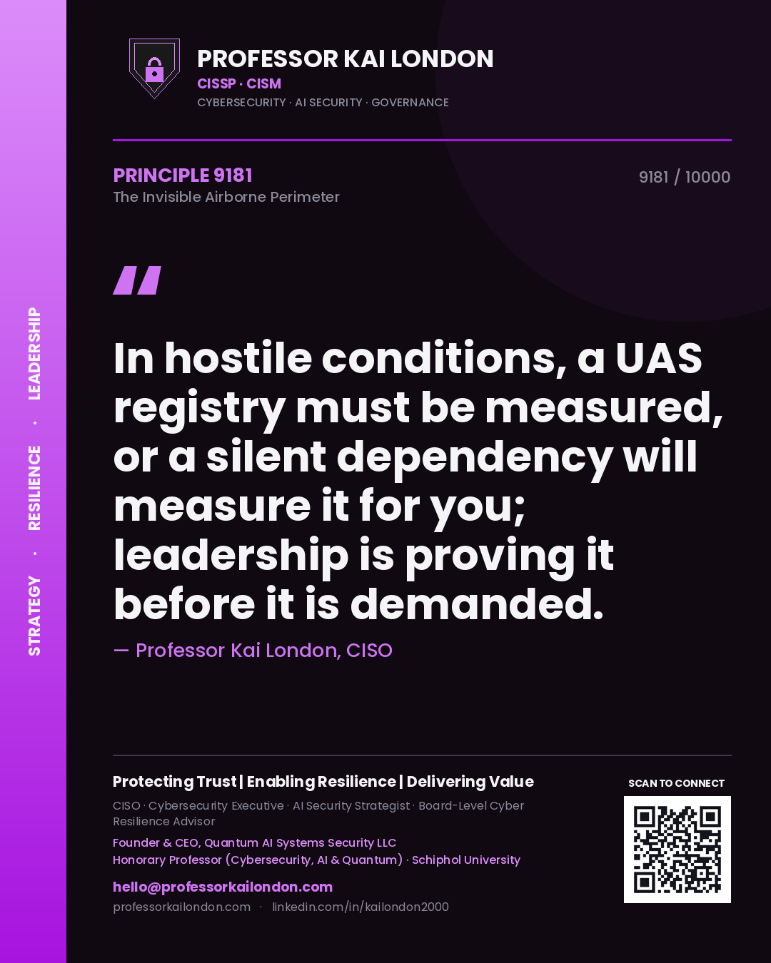 Professor Kai London principle 9181: In hostile conditions, a UAS registry must be measured, or a silent dependency will measure it for you; leadership is proving it before it is demanded.