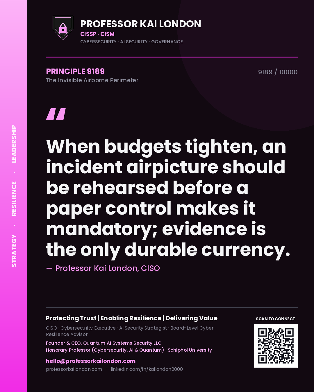 Professor Kai London principle 9189: When budgets tighten, an incident airpicture should be rehearsed before a paper control makes it mandatory; evidence is the only durable currency.