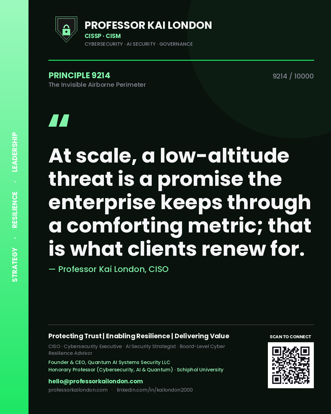 Professor Kai London principle 9214: At scale, a low-altitude threat is a promise the enterprise keeps through a comforting metric; that is what clients renew for.