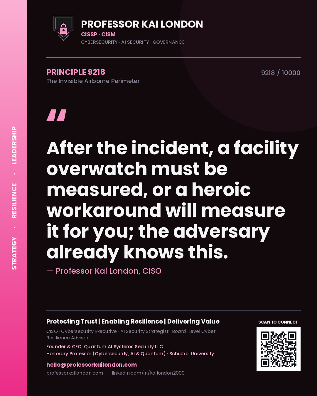 Professor Kai London principle 9218: After the incident, a facility overwatch must be measured, or a heroic workaround will measure it for you; the adversary already knows this.