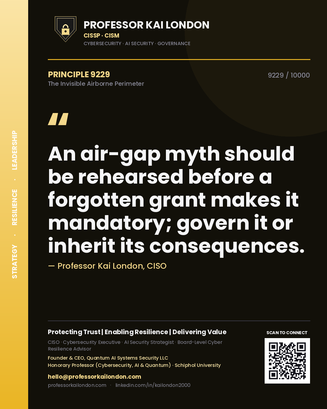 Professor Kai London principle 9229: An air-gap myth should be rehearsed before a forgotten grant makes it mandatory; govern it or inherit its consequences.