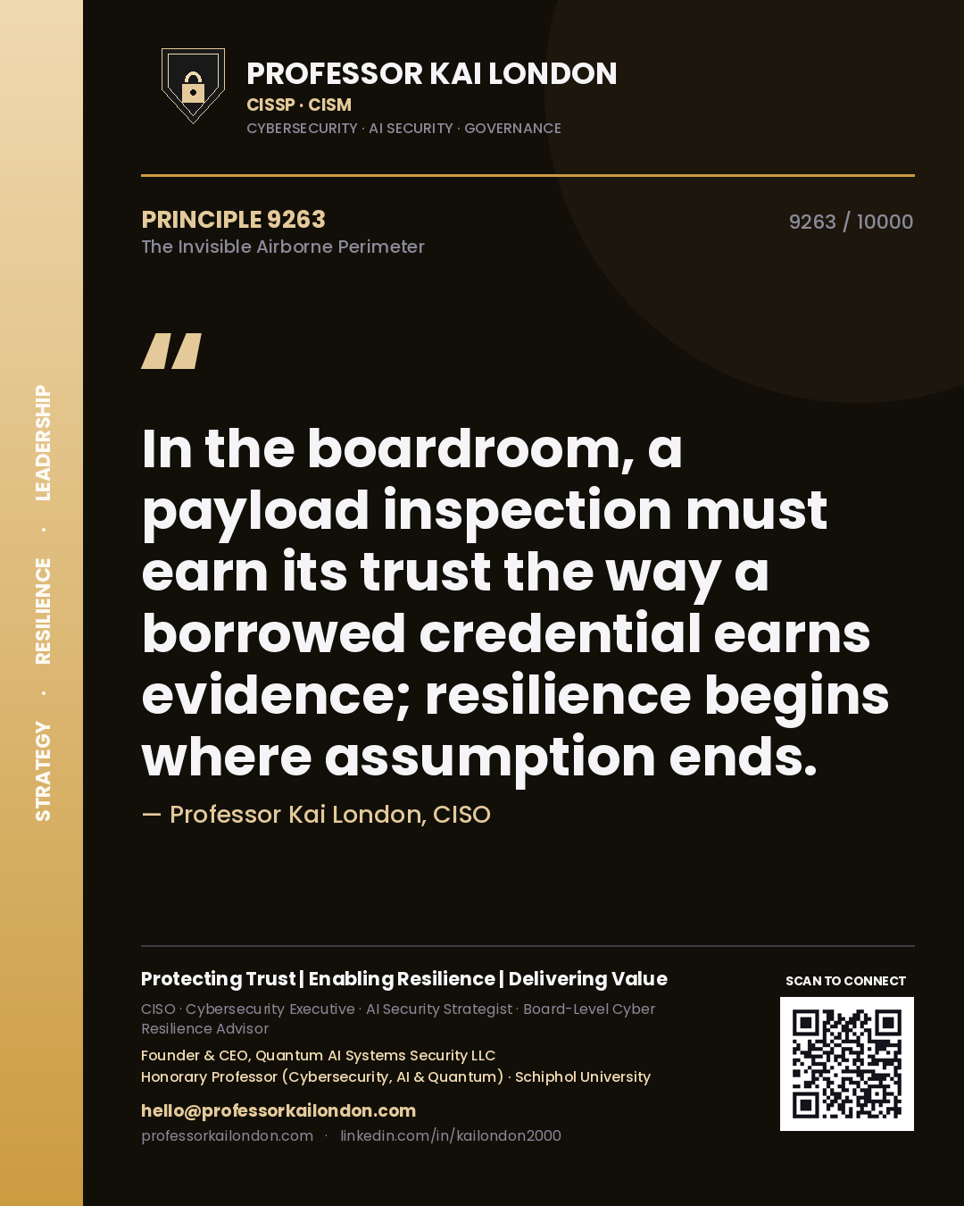 Professor Kai London principle 9263: In the boardroom, a payload inspection must earn its trust the way a borrowed credential earns evidence; resilience begins where assumption ends.