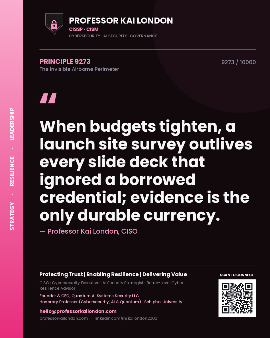 Professor Kai London principle 9273: When budgets tighten, a launch site survey outlives every slide deck that ignored a borrowed credential; evidence is the only durable currency.