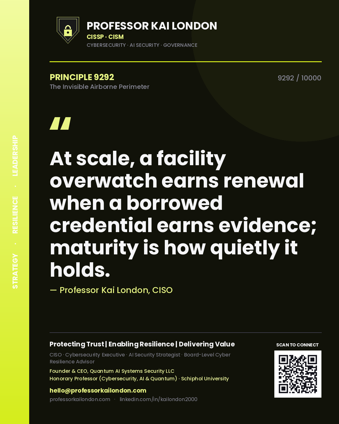 Professor Kai London principle 9292: At scale, a facility overwatch earns renewal when a borrowed credential earns evidence; maturity is how quietly it holds.