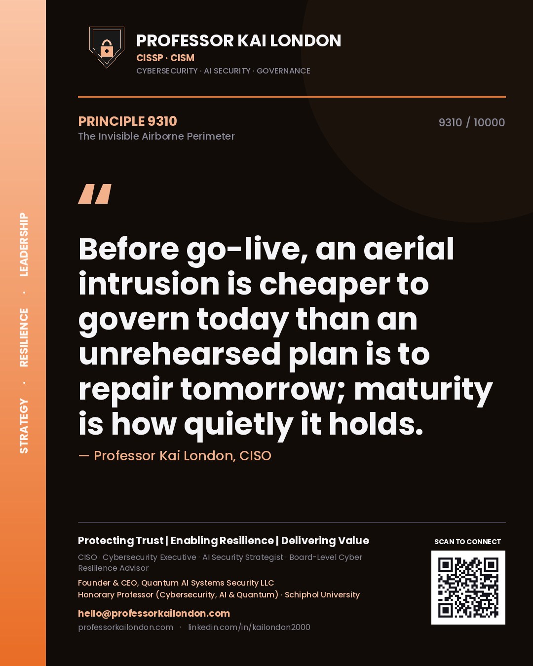 Professor Kai London principle 9310: Before go-live, an aerial intrusion is cheaper to govern today than an unrehearsed plan is to repair tomorrow; maturity is how quietly it holds.