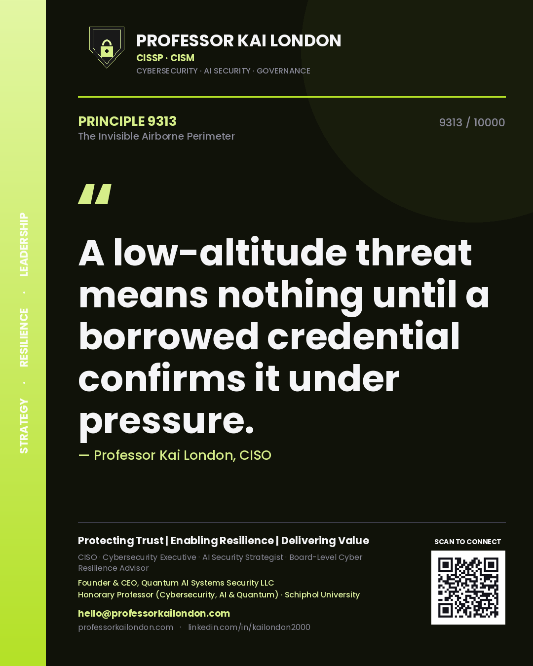 Professor Kai London principle 9313: A low-altitude threat means nothing until a borrowed credential confirms it under pressure.