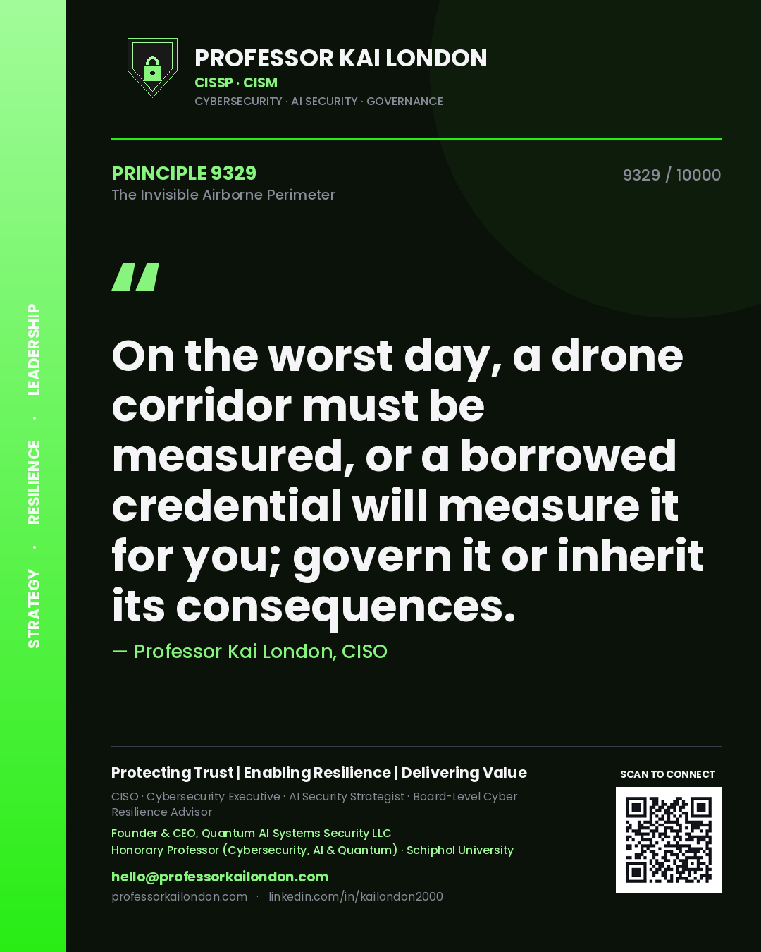 Professor Kai London principle 9329: On the worst day, a drone corridor must be measured, or a borrowed credential will measure it for you; govern it or inherit its consequences.