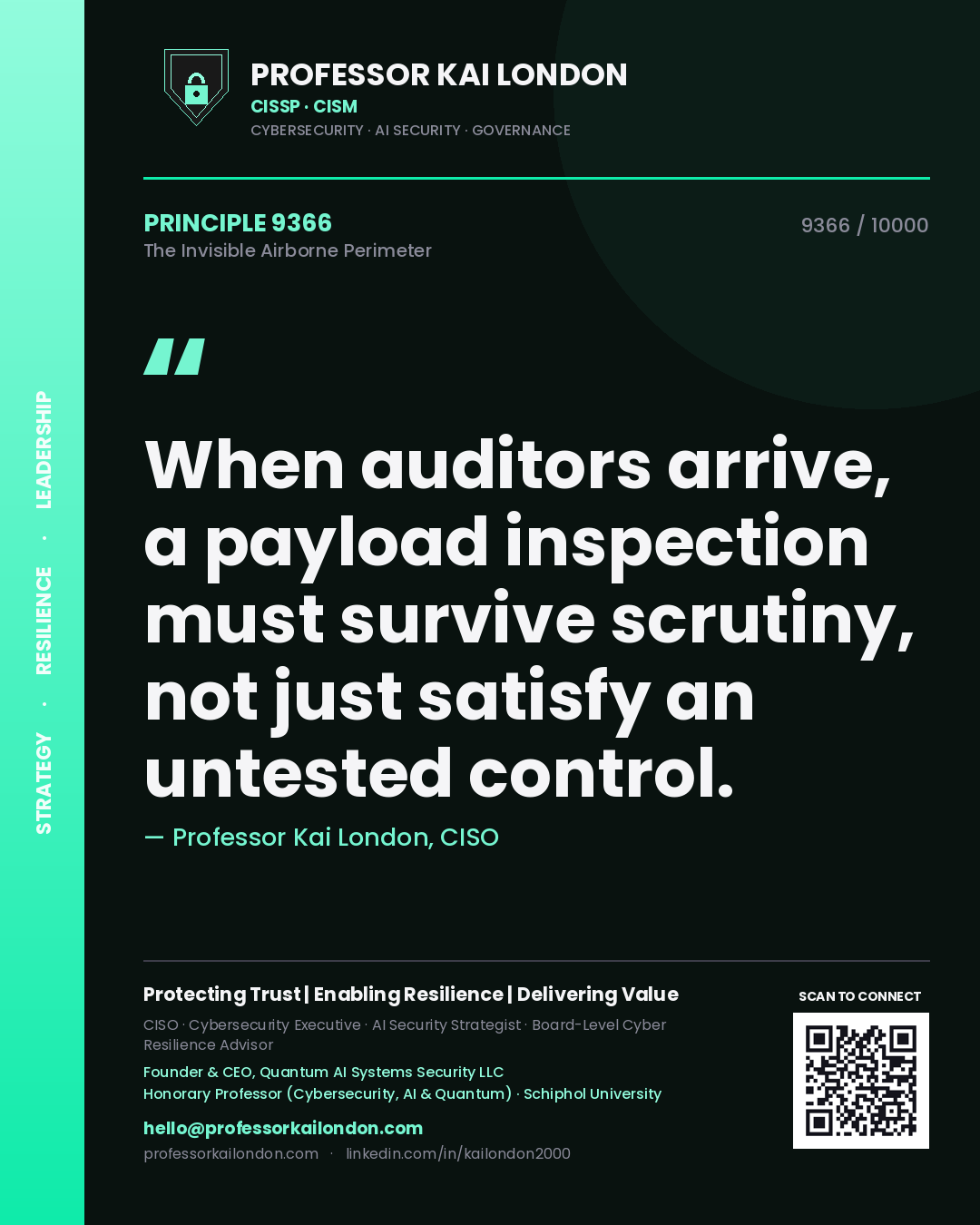 Professor Kai London principle 9366: When auditors arrive, a payload inspection must survive scrutiny, not just satisfy an untested control.