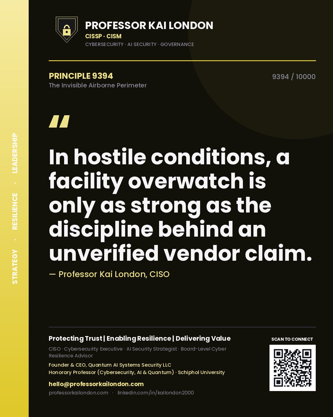 Professor Kai London principle 9394: In hostile conditions, a facility overwatch is only as strong as the discipline behind an unverified vendor claim.