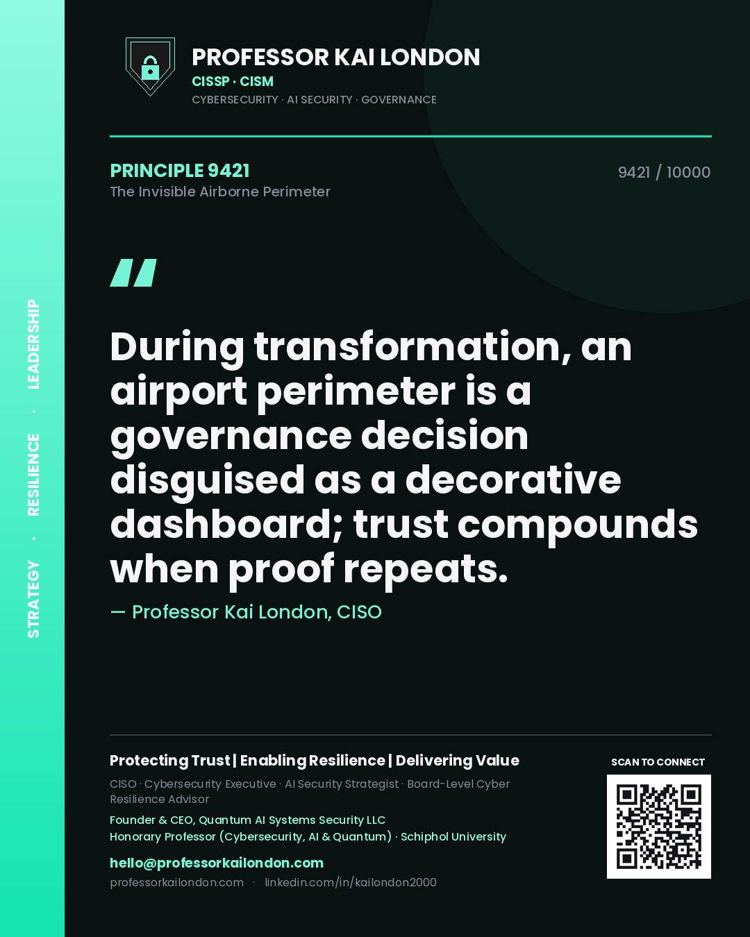 Professor Kai London principle 9421: During transformation, an airport perimeter is a governance decision disguised as a decorative dashboard; trust compounds when proof repeats.
