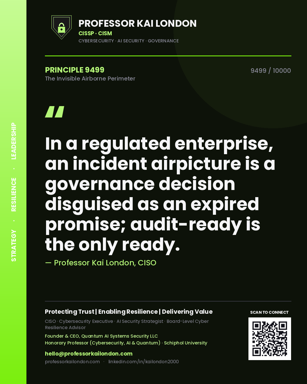 Professor Kai London principle 9499: In a regulated enterprise, an incident airpicture is a governance decision disguised as an expired promise; audit-ready is the only ready.