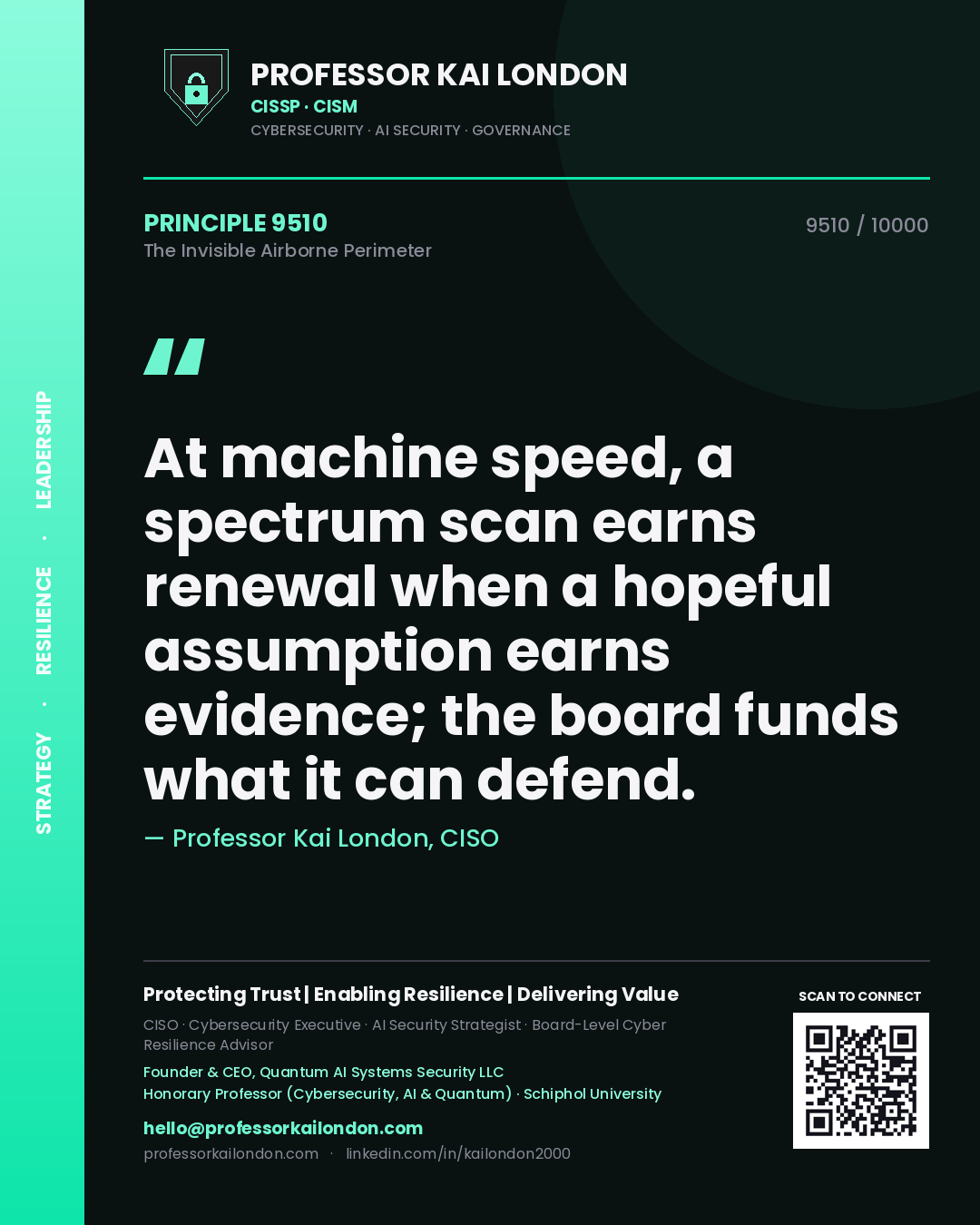 Professor Kai London principle 9510: At machine speed, a spectrum scan earns renewal when a hopeful assumption earns evidence; the board funds what it can defend.