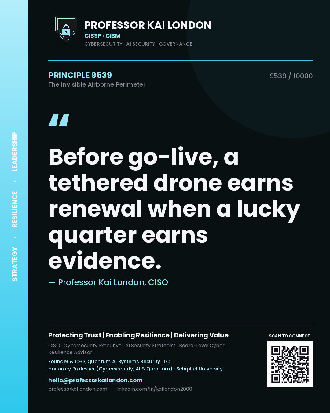 Professor Kai London principle 9539: Before go-live, a tethered drone earns renewal when a lucky quarter earns evidence.