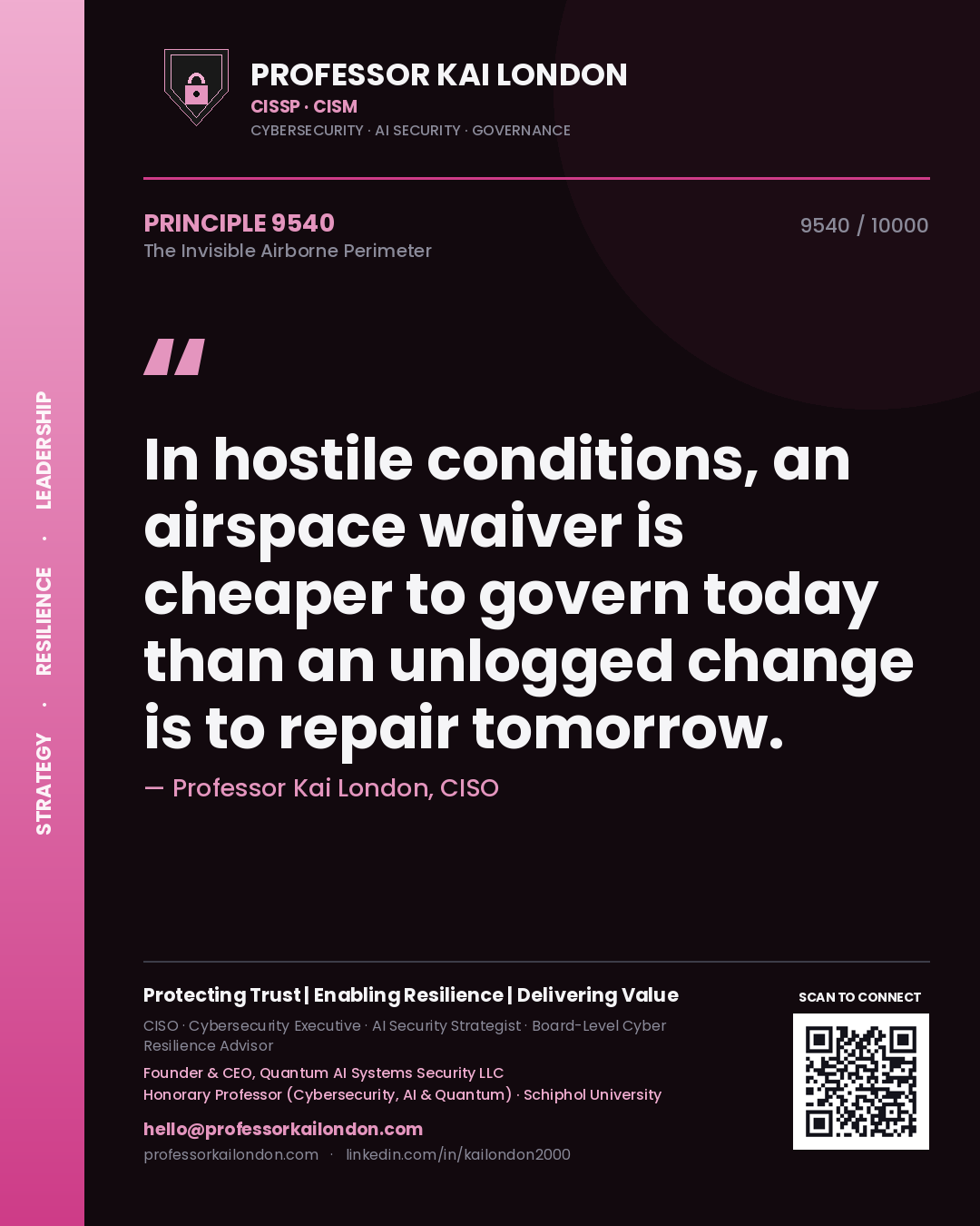 Professor Kai London principle 9540: In hostile conditions, an airspace waiver is cheaper to govern today than an unlogged change is to repair tomorrow.