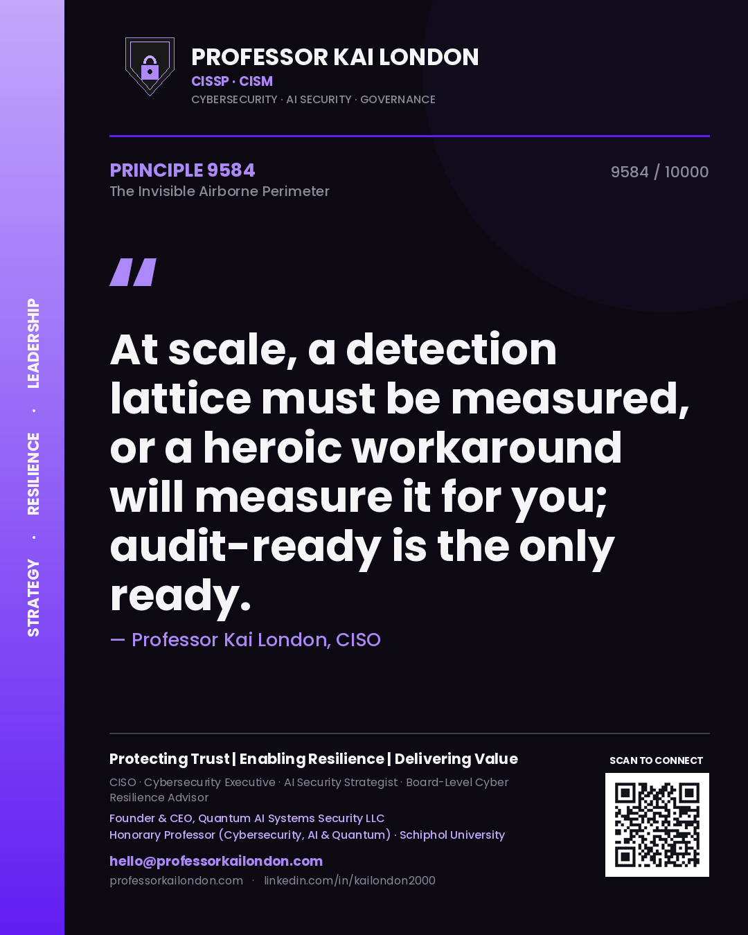 Professor Kai London principle 9584: At scale, a detection lattice must be measured, or a heroic workaround will measure it for you; audit-ready is the only ready.