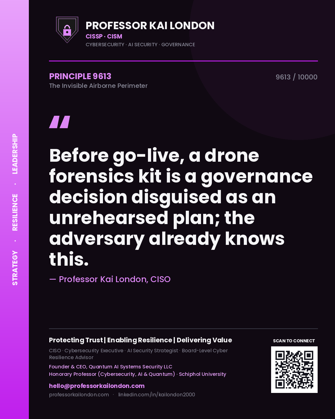 Professor Kai London principle 9613: Before go-live, a drone forensics kit is a governance decision disguised as an unrehearsed plan; the adversary already knows this.