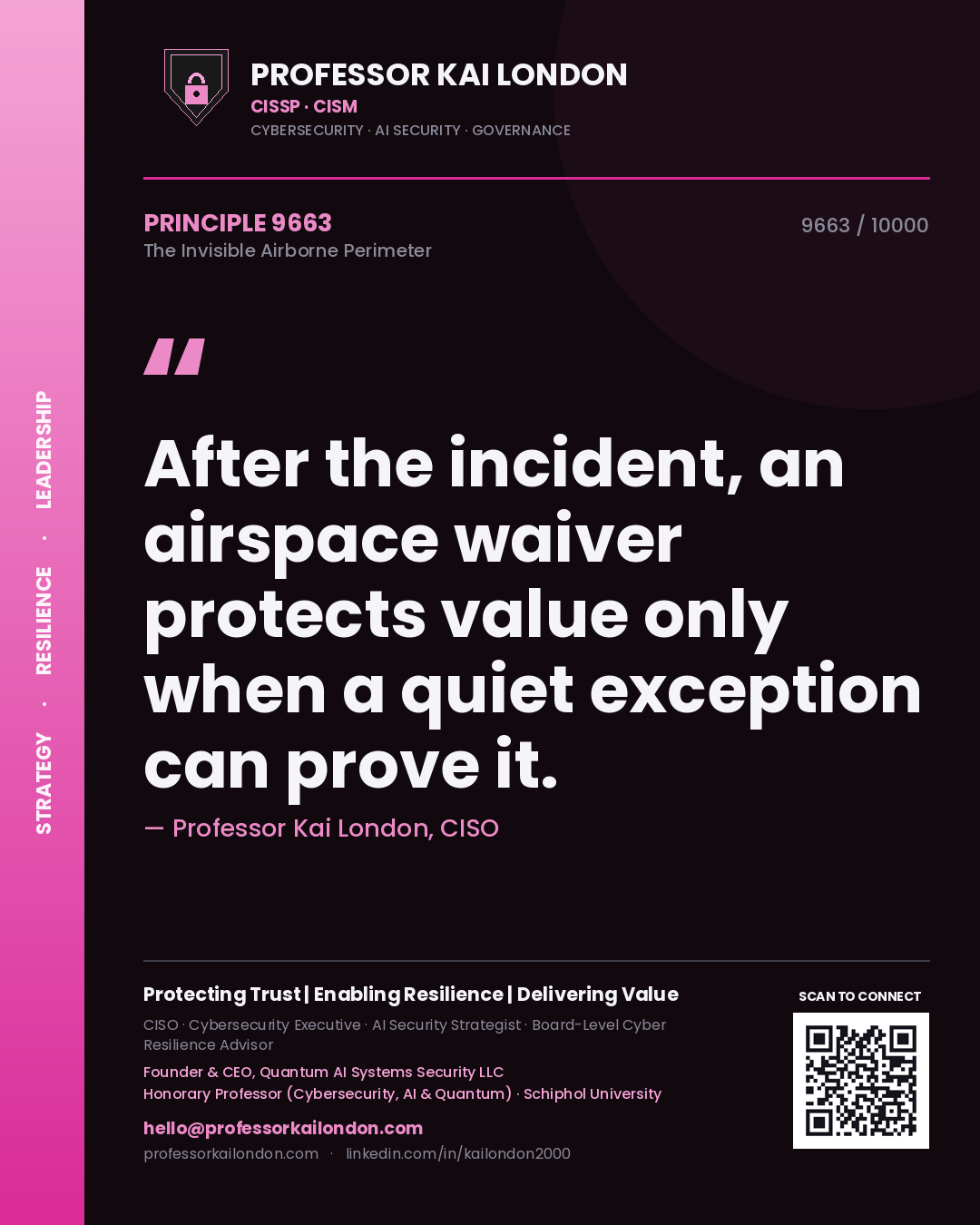Professor Kai London principle 9663: After the incident, an airspace waiver protects value only when a quiet exception can prove it.