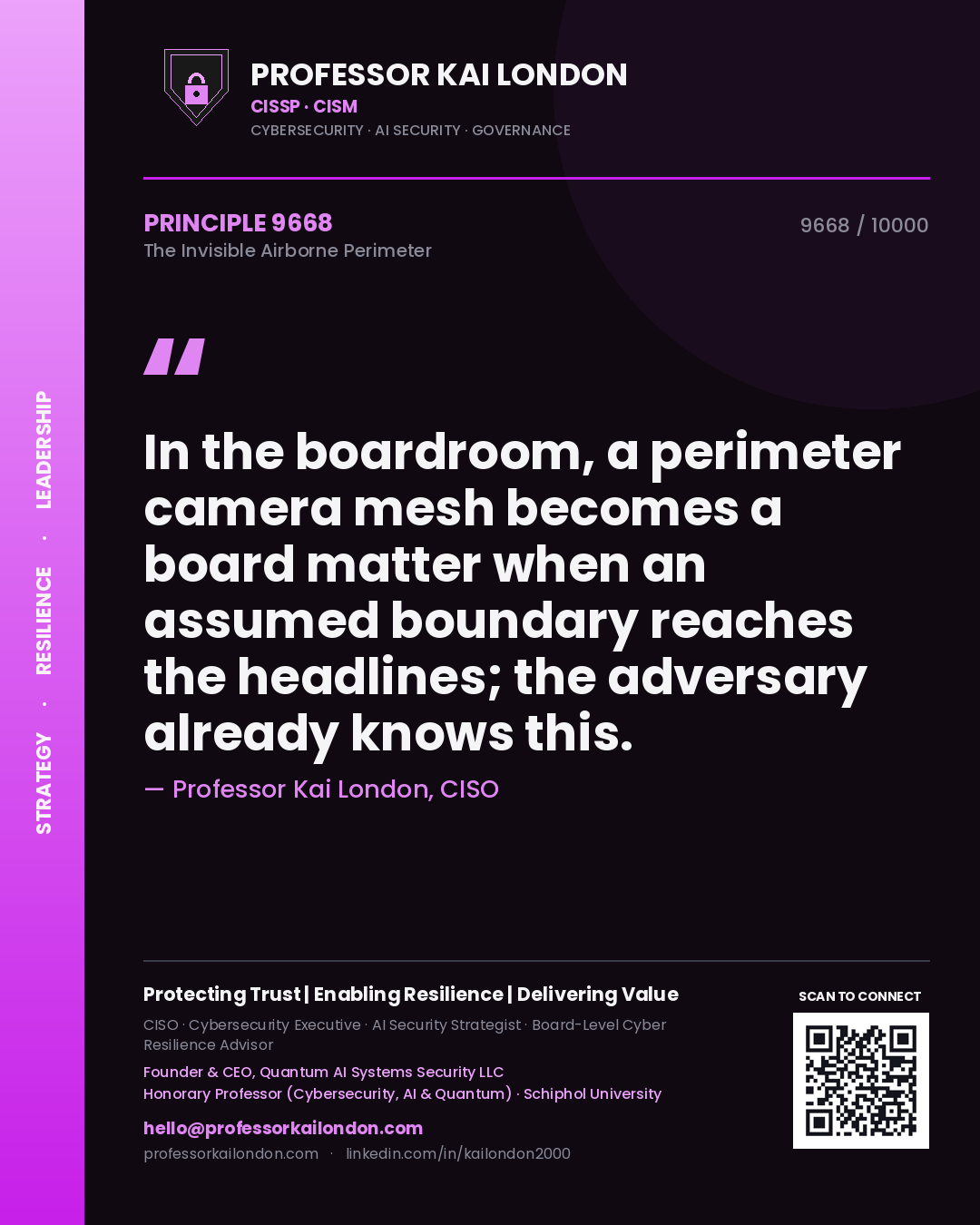 Professor Kai London principle 9668: In the boardroom, a perimeter camera mesh becomes a board matter when an assumed boundary reaches the headlines; the adversary already knows this.
