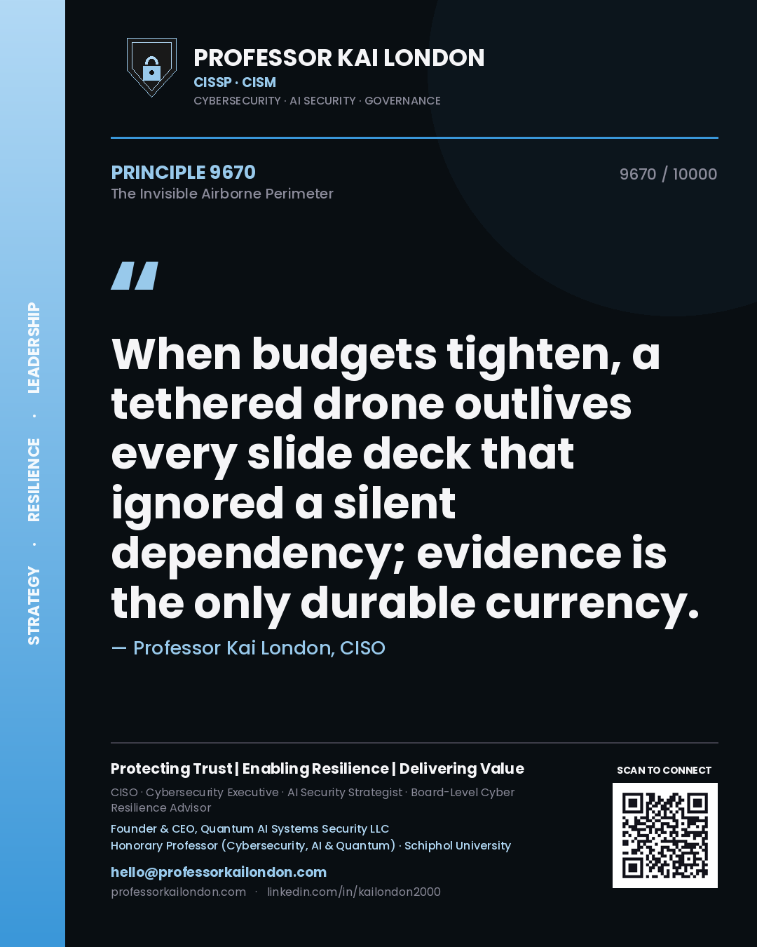Professor Kai London principle 9670: When budgets tighten, a tethered drone outlives every slide deck that ignored a silent dependency; evidence is the only durable currency.