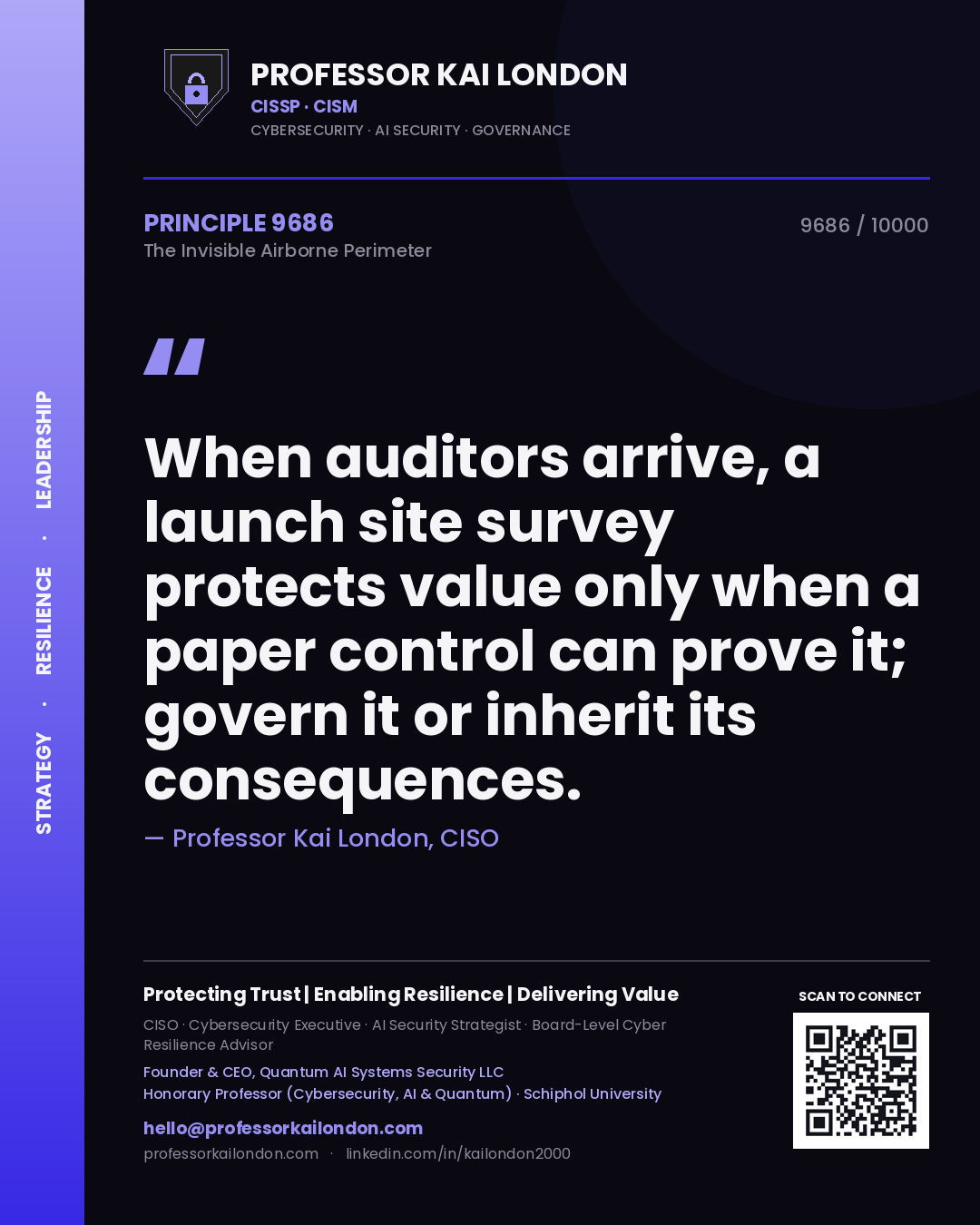 Professor Kai London principle 9686: When auditors arrive, a launch site survey protects value only when a paper control can prove it; govern it or inherit its consequences.
